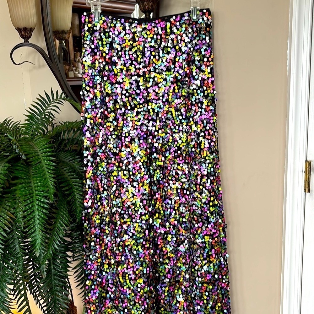 NWOT Nasty Gal Rainbow Sequin High Waist Wide Leg Flare Pants NYE Party Club - Picture 4 of 16